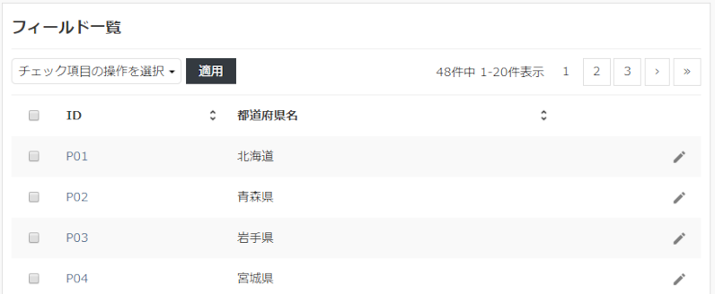 親フィールドのマスタ「都道府県」